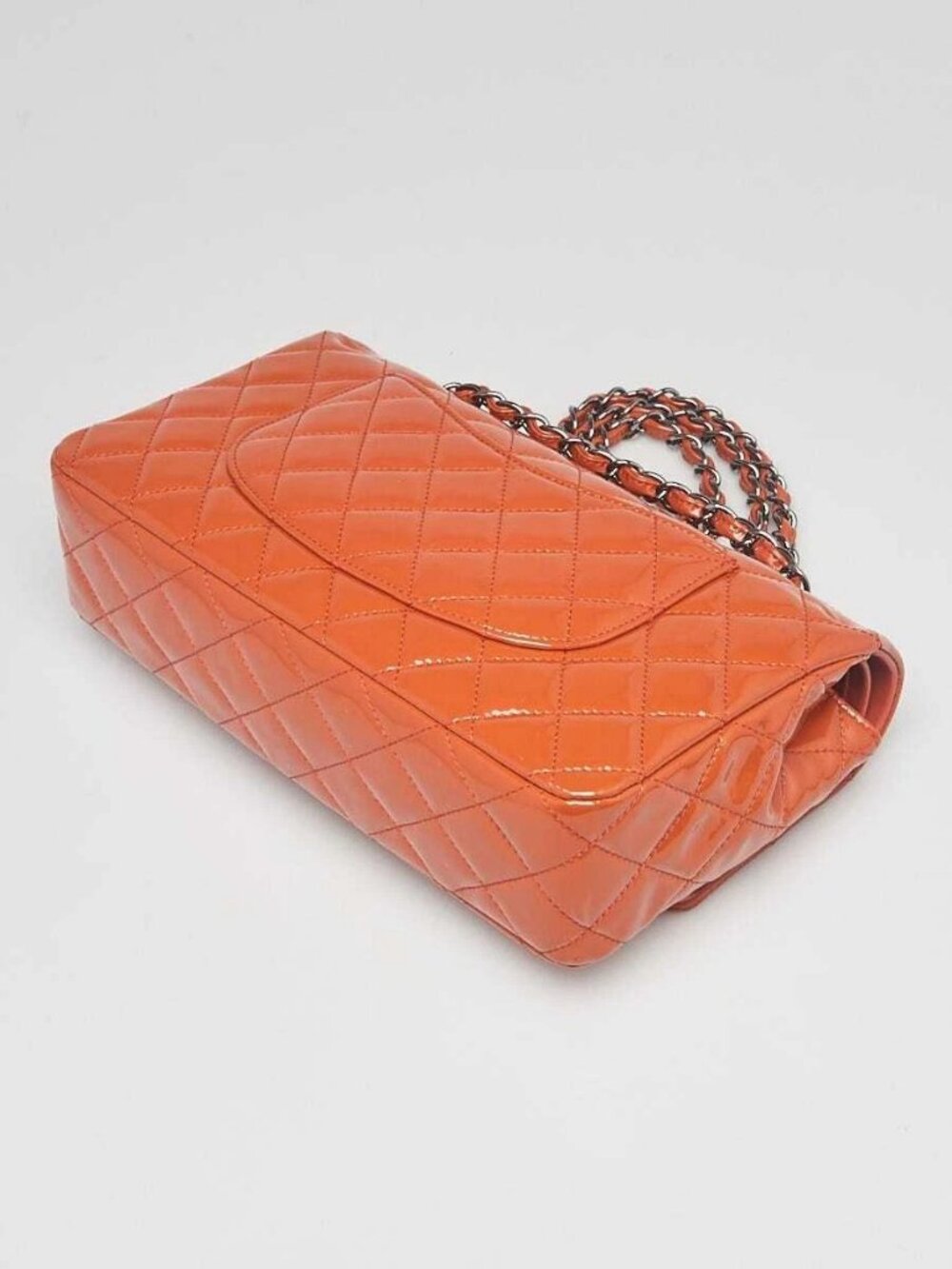 Chanel Orange Quilted Patent Leather Classic Medium Double Flap Bag - Picture 3 of 10